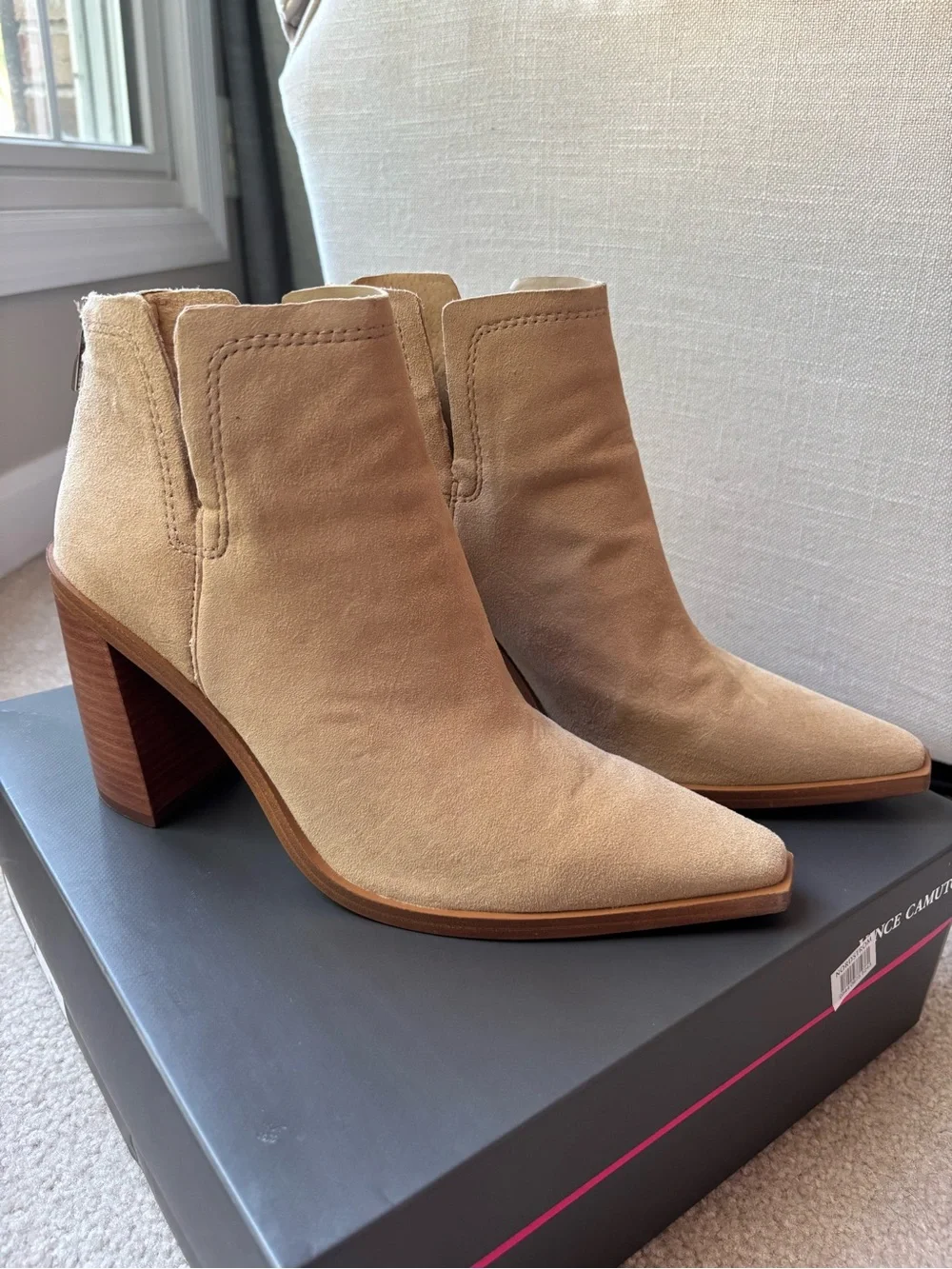 Vince Camuto Tan Suede Pointed-Toe Ankle Booties